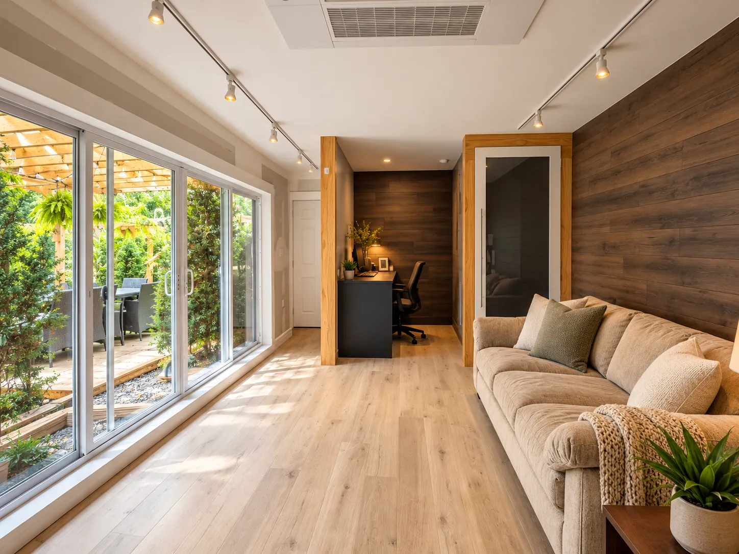 Office lounge opening to the backyard