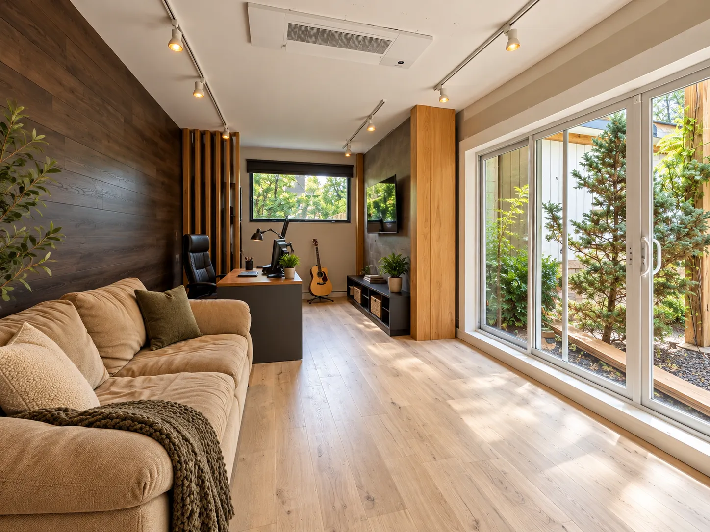 Home office with oversized sliding doors